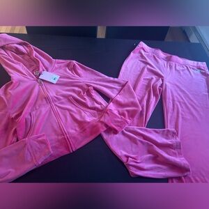 NWT Juicy Couture Velour Pink party Track Suit sweatsuit large wome…no bling